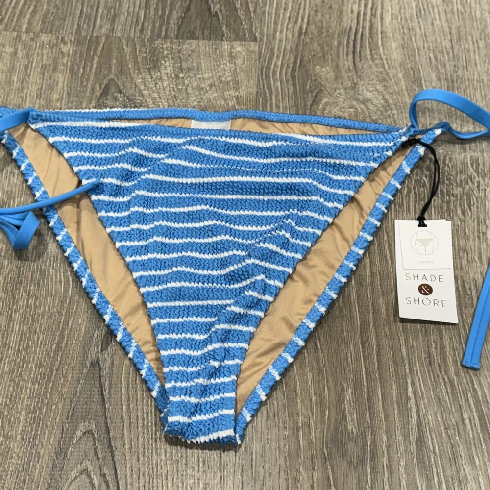 New Shade & Shore Bikini Swim Bottoms Blue Striped Large BB31